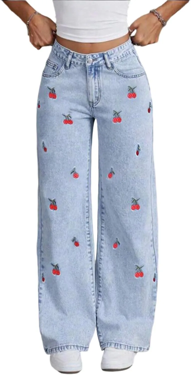 

Прямые джинсы для женщин, High Waisted, широкие, свободные