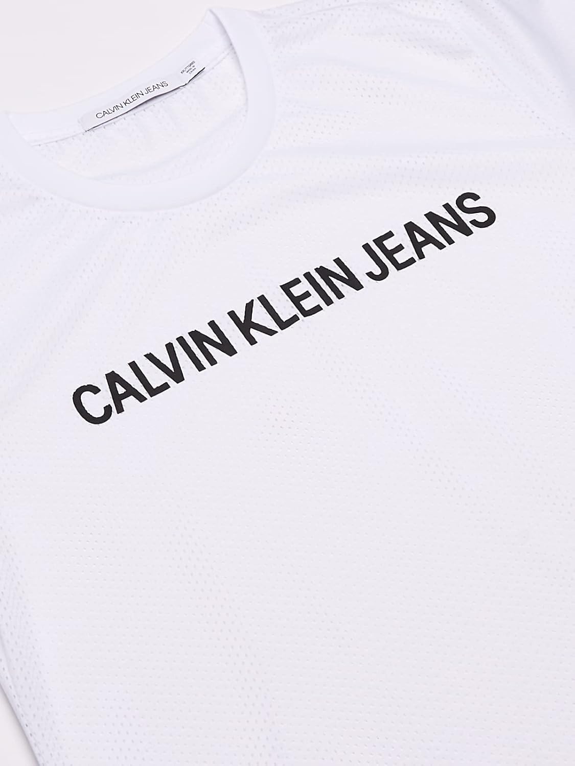 Мужская классическая футболка Calvin Klein Ck Jeans с коротким рукавом и круглым вырезом, Bright White Racing — фото 3
