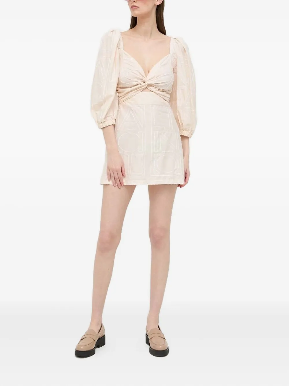 

Мини-платье с вышитыми рукавами и буфами Liviana Conti, нейтральный