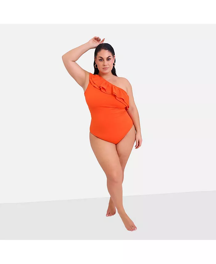 

Купальник Catalina с оборками на одно плечо размера плюс Rebdolls, оранжевый