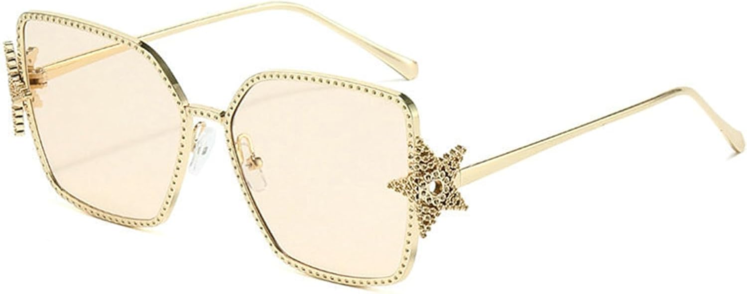 

Солнцезащитные очки Willochra Retro Square Star для женщин, модные очки в стиле 90-х, увеличенного размера, с золотистой металлической оправой и защитой от УФ-излучения UV400, C2