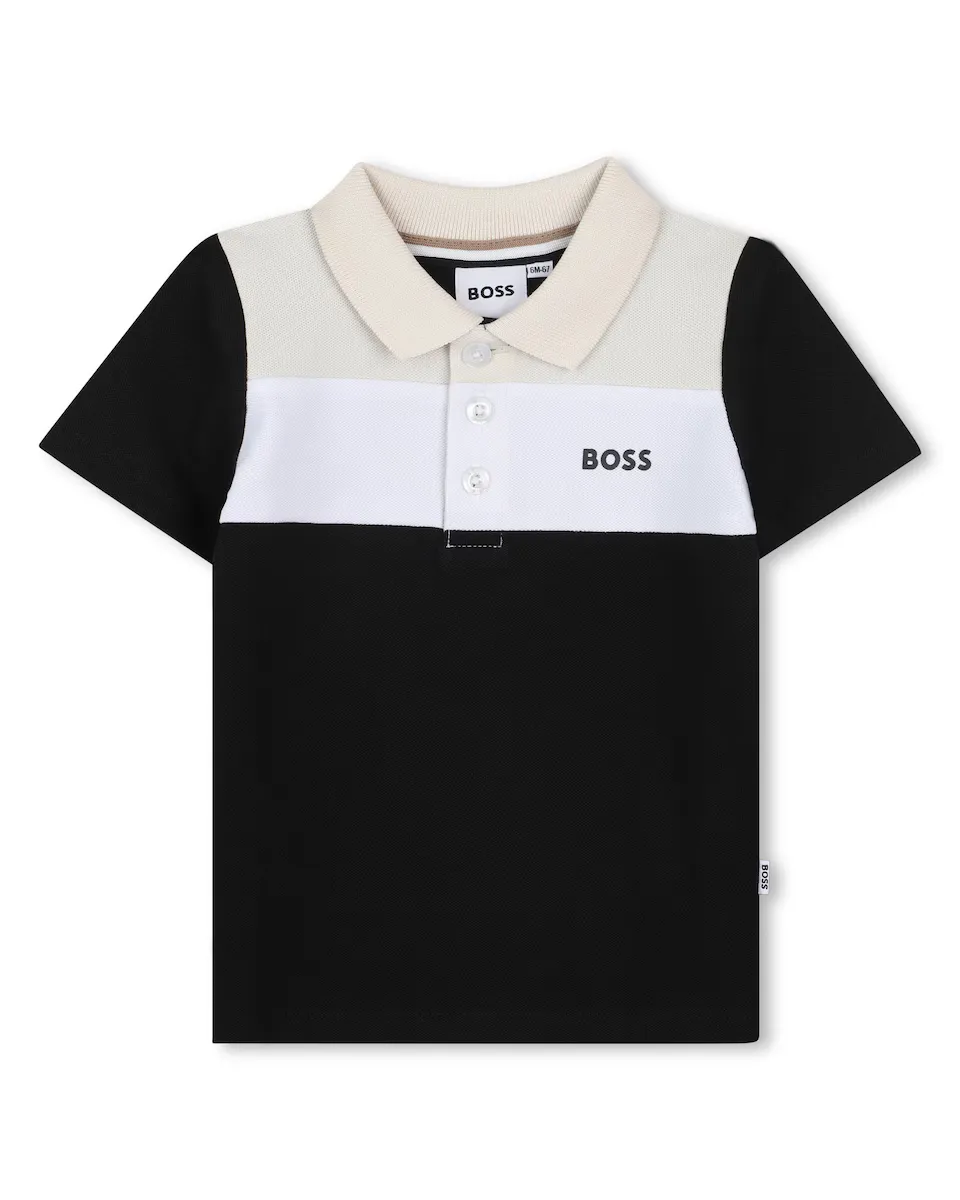

Черная рубашка поло для мальчика с короткими рукавами BOSS Kidswear, чёрный