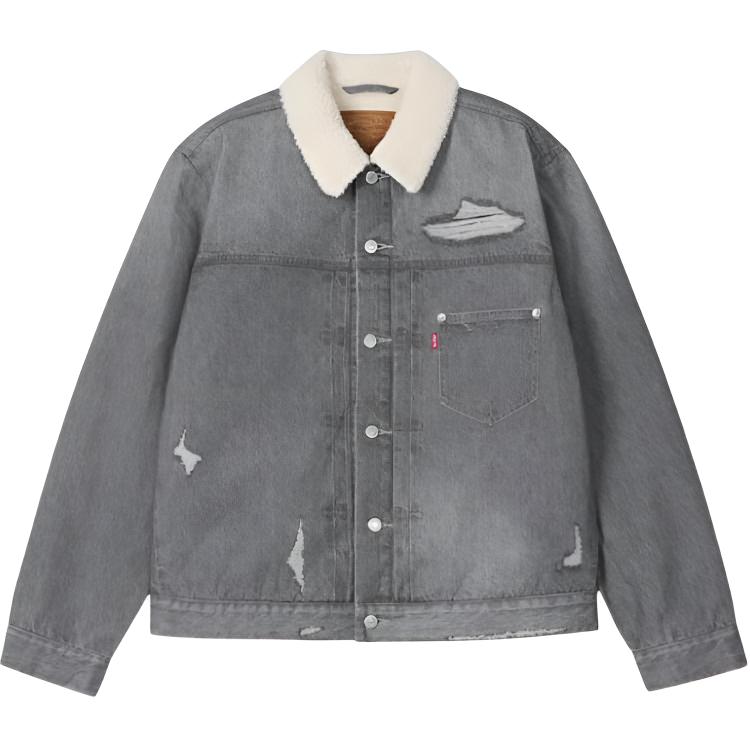 

Levis Мужская джинсовая куртка серые с отворотом, утолщенные, другие