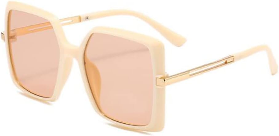 

Солнцезащитные очки PUB в крупной квадратной оправе с металлическими полыми дужками, модные солнцезащитные очки с защитой от УФ-излучения для мужчин и женщин, Rice Yellow Frame Tea Flakes