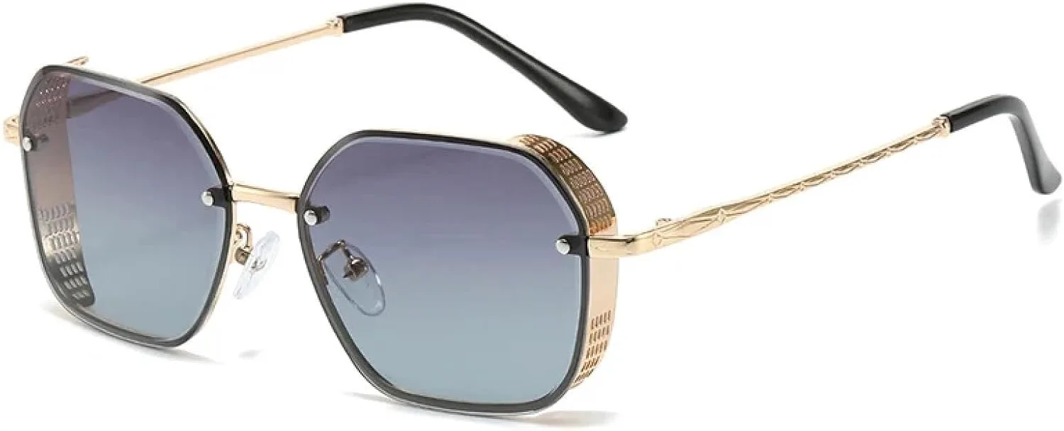 

Солнцезащитные очки в овальной металлической оправе с защитой от УФ-излучения UV400, прозрачный градиент, унисекс, модные, в стиле панк TKKTLLT, Gold-grayblue