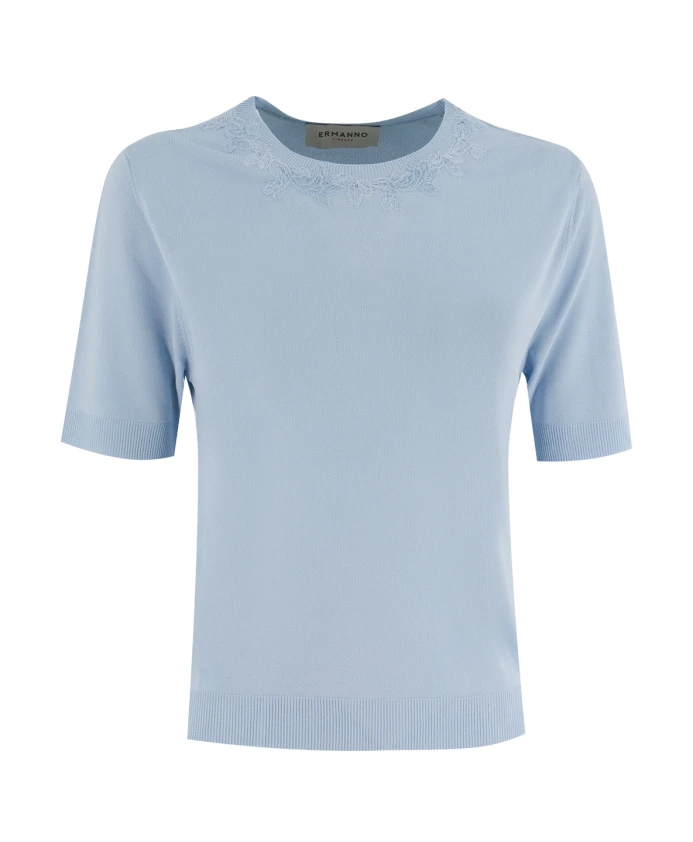 

Вязаный топ с цветочным кружевом Ermanno Scervino, синий