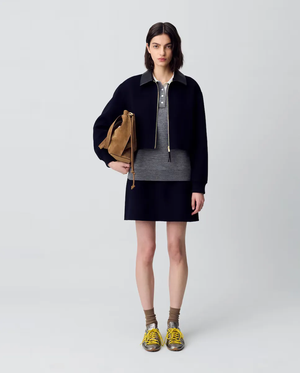 

Короткая прямая шерстяная юбка Claudie Pierlot, темно-синий
