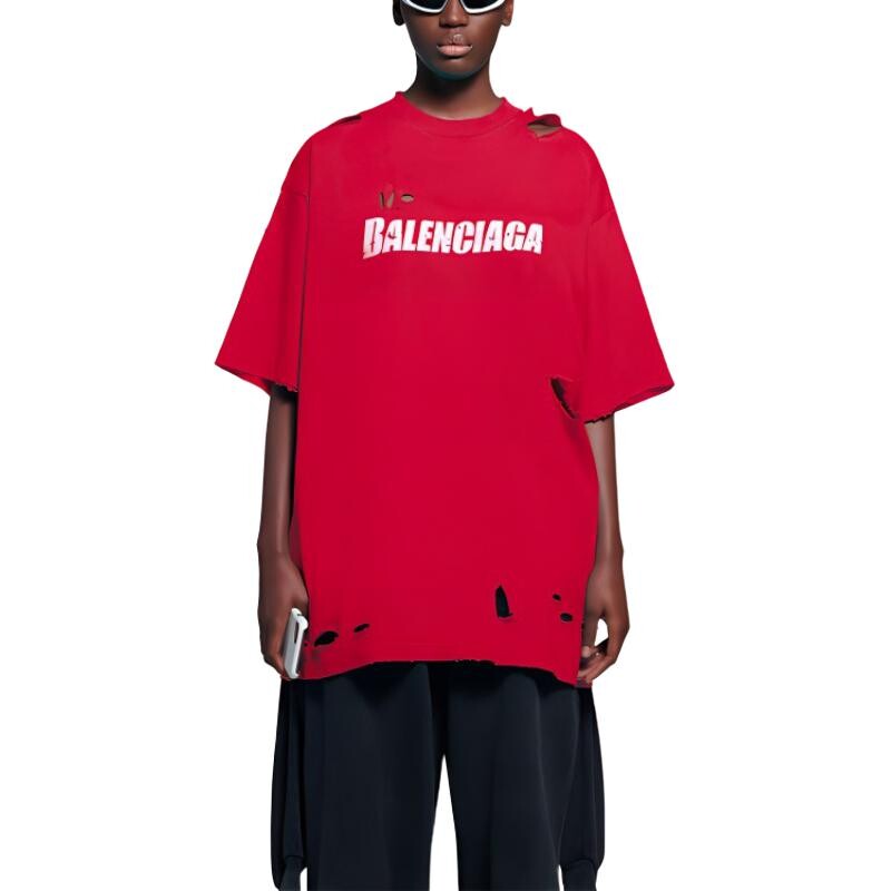 Футболка Caps Destroyed Flatground Balenciaga, красный — фото 4