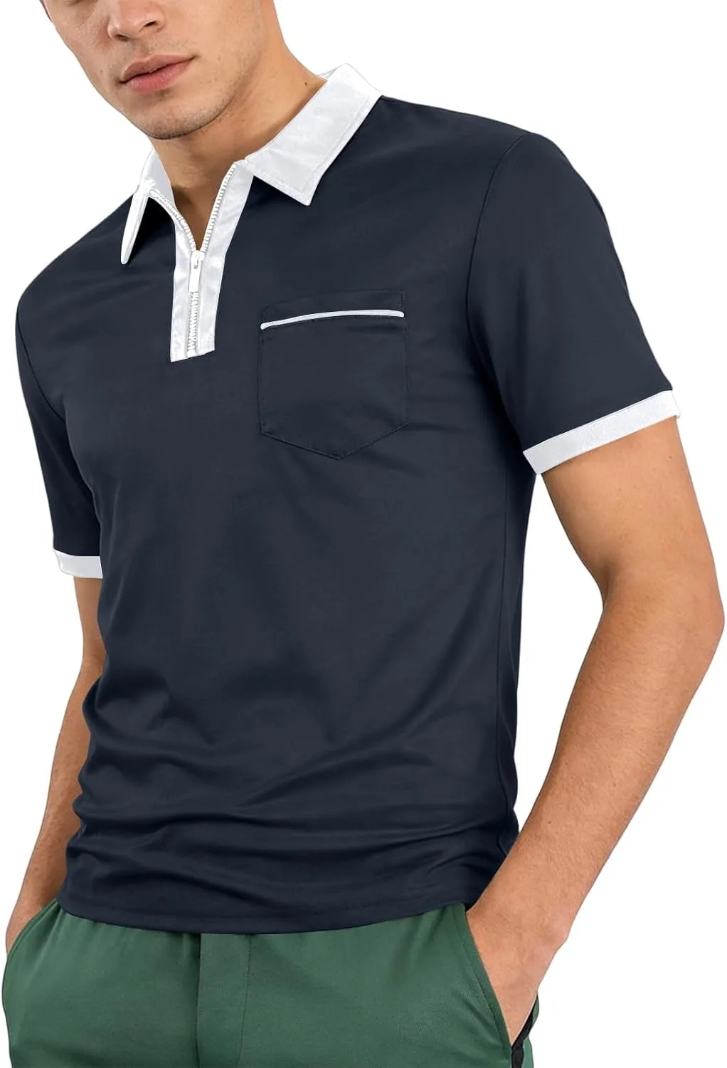 

Мужская поло с коротким рукавом, комфортная, облегающая, с карманом