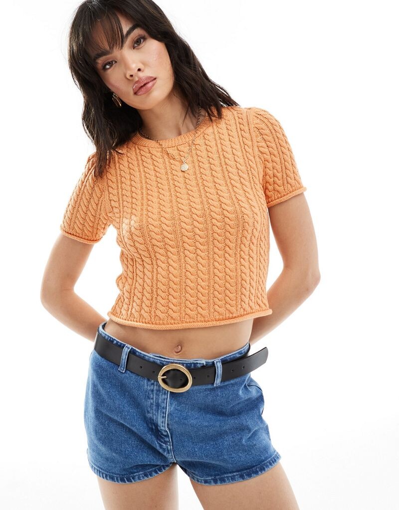 

Персиковая футболка косой вязки ASOS DESIGN