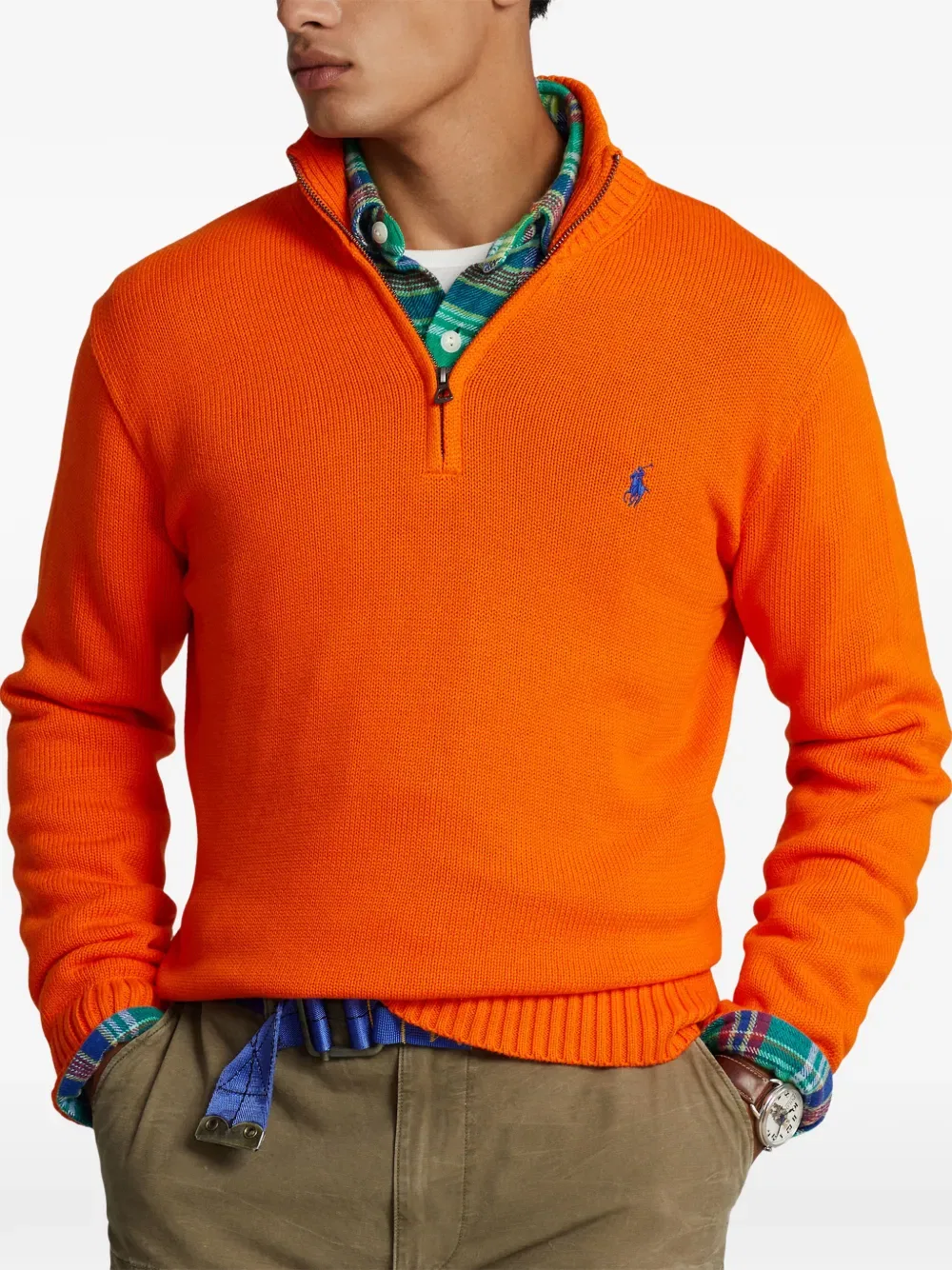 Свитер с вышитым логотипом и застежкой-молнией до середины груди Polo Ralph Lauren, оранжевый — фото 3
