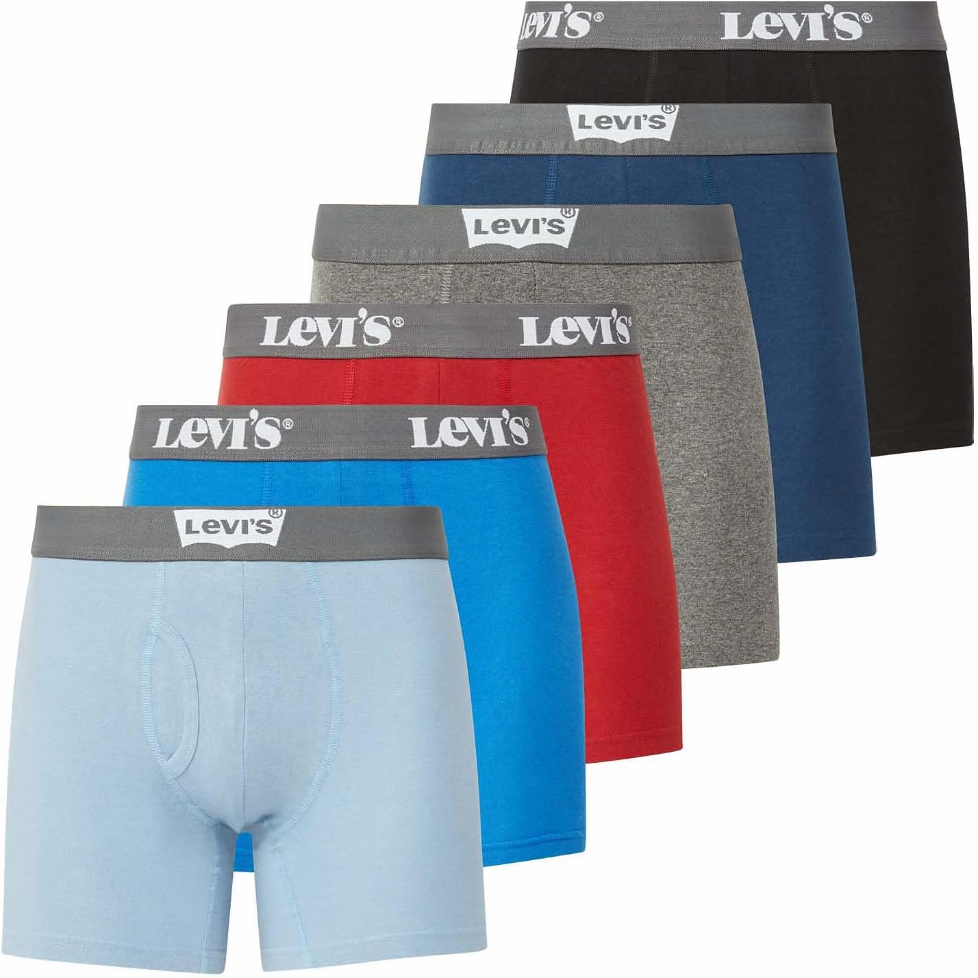 

Мужские трусы-боксеры Levi's из дышащего хлопка, упаковка из 6 шт., 3 Blue, 1 Black , 1 Red , 1 Grey