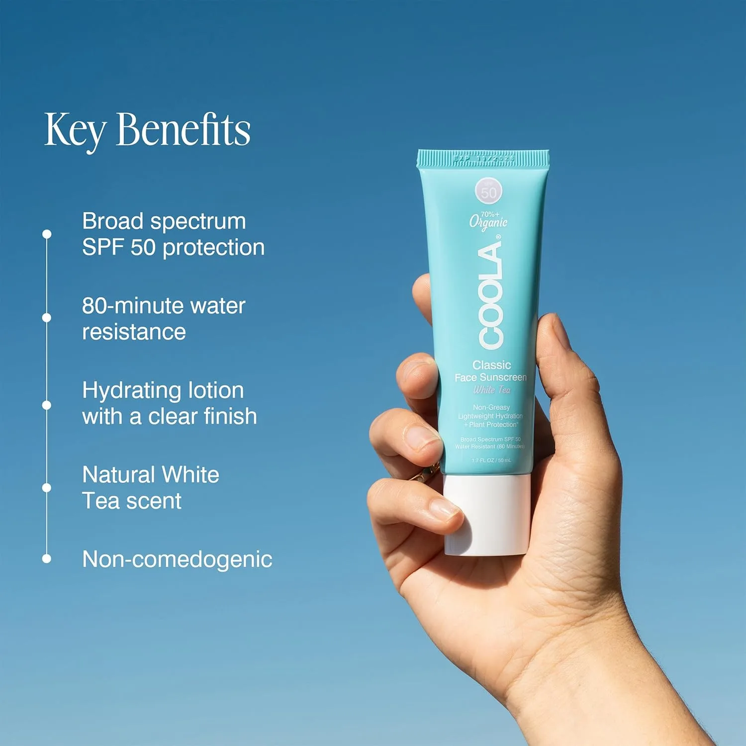 COOLA Органический солнцезащитный лосьон для лица SPF 50, протестирован дерматологами, обеспечивает ежедневную защиту кожи, подходит для веганов, не содержит глютена и отдушек., 1.7 FL OZ — фото 3