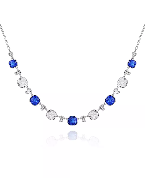 

Крупное ожерелье с серебристо-голубыми и прозрачными стеклянными камнями, 18 дюймов + удлинитель 3 дюйма T Tahari, silver