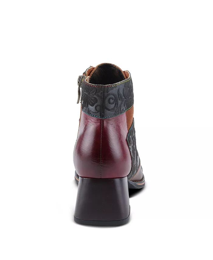 L’Artiste Women’s COPINE разноцветные ботинки с тиснением из кожи и замши, бархатной подкладкой и массивным каблуком L'Artiste, красный — фото 4