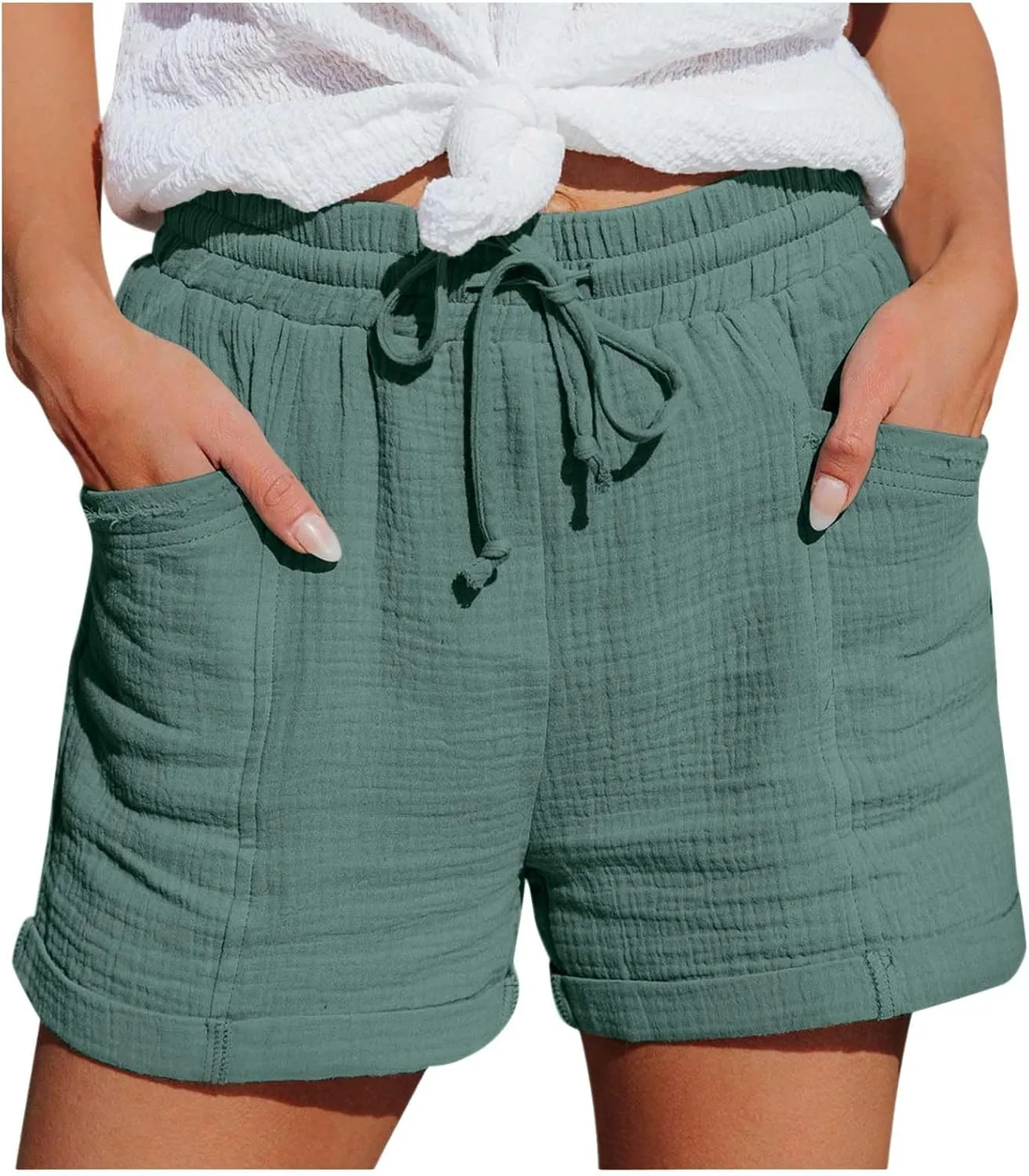 

Льняные шорты для женщин Baggy Casual с высокой талией и кулиской
