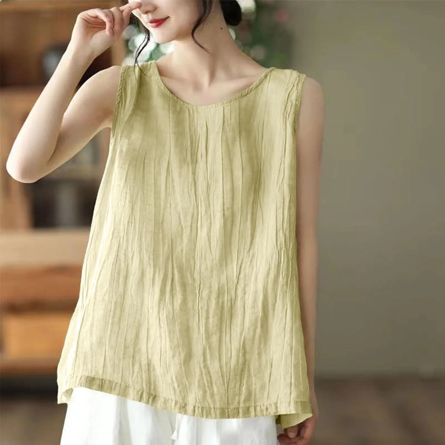 Топ Camisole, Cotton Linen, зеленый — фото 3
