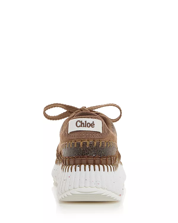 Женские замшевые низкие кроссовки Nama на платформе Chloé, коричневый — фото 4