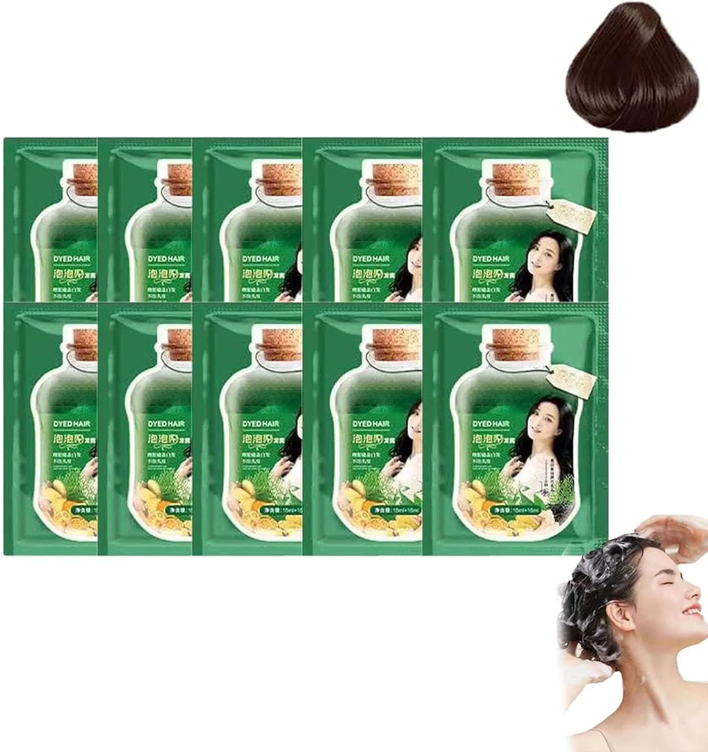 Растительный шампунь-краска для волос «Plant Bubble Hair Dye Shampoo» Fafour, Black/Brown