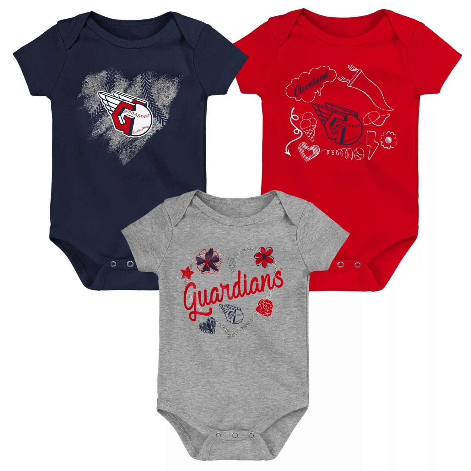 

Набор из 3 боди для младенцев темно-синего/красного/серого цвета Cleveland Guardians Batter Up Outerstuff, Красный, Набор из 3 боди для младенцев темно-синего/красного/серого цвета Cleveland Guardians Batter Up Outerstuff