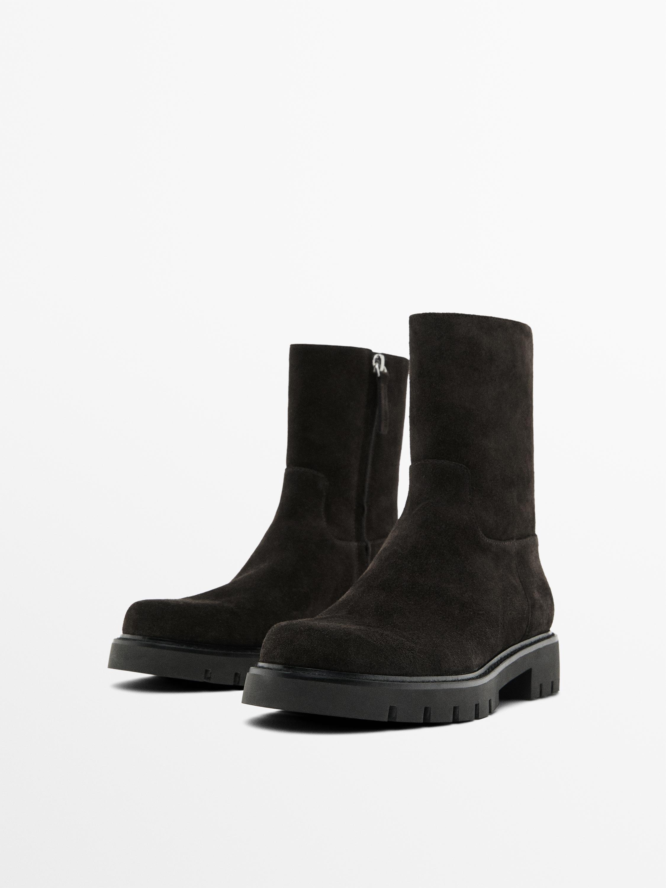 Ботильоны из замши с рифленой подошвой Massimo Dutti, коричневый — фото 2