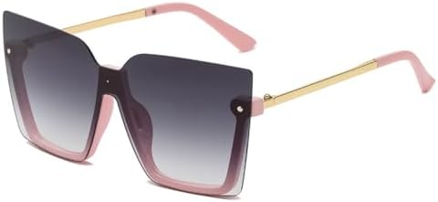 

Солнцезащитные очки большого размера 2027 года для женщин, винтажные, ретро, ​​большие солнцезащитные очки с защитой от УФ-излучения UV400, без оправы, женские MTZJH, Gold Pink