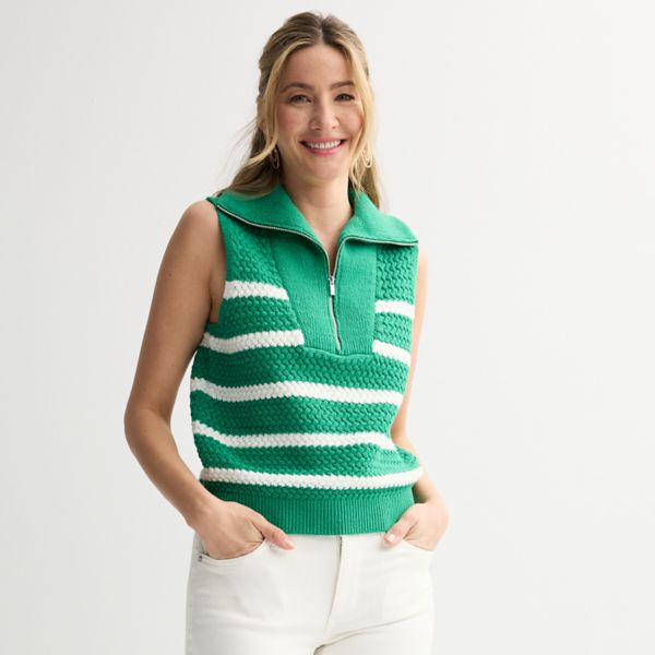 

Женский жилет-свитер с четвертной молнией Sonoma Goods For Life, цвет essential green stripe