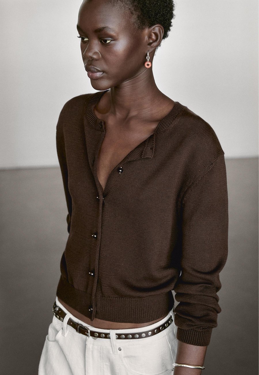 

Кардиган Massimo Dutti CREW NECK WITH RHINESTONE BUTTON DETAIL, Dark Brown