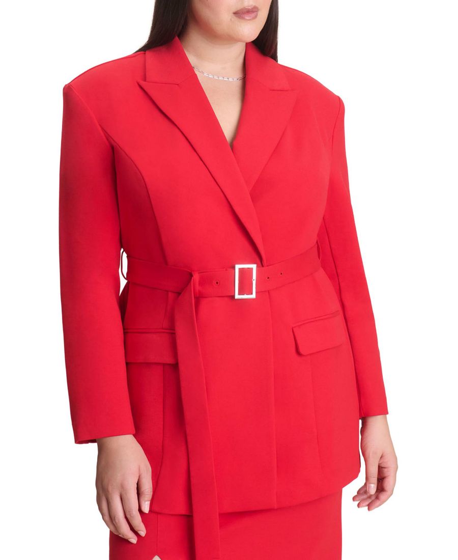 

Женский блейзер из ткани понте с поясом ELOQUII, Barbados cherry