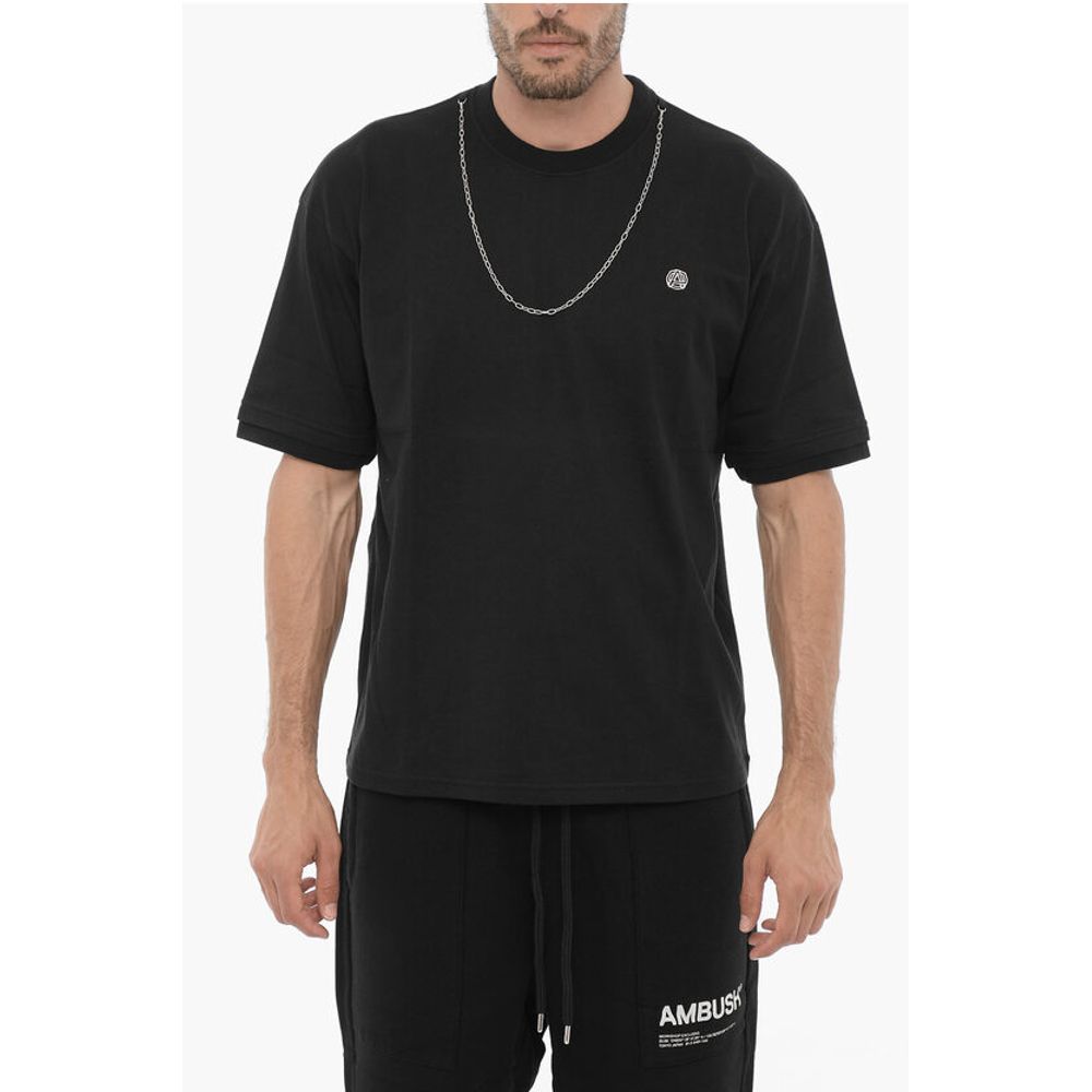 

Однотонная футболка с круглым вырезом и цепочкой серебристого тона Ambush, Black