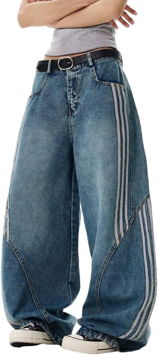 

Винтажные джинсы Hip-Hop для женщин, потертые, широкие, в полоску MLAFE