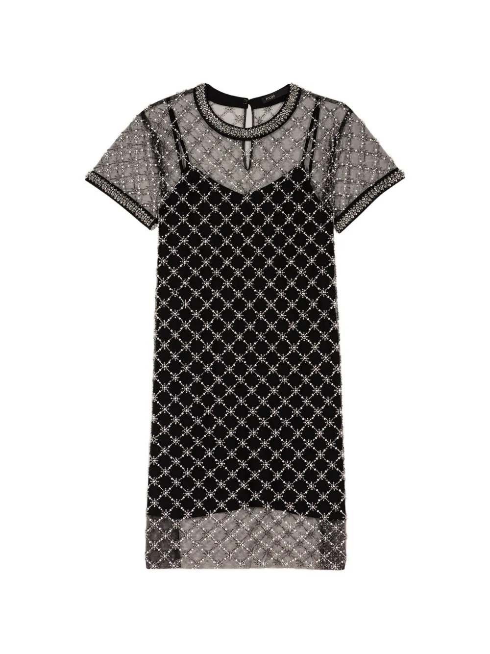 

Мини-платье с короткими рукавами и украшениями Maje, черный