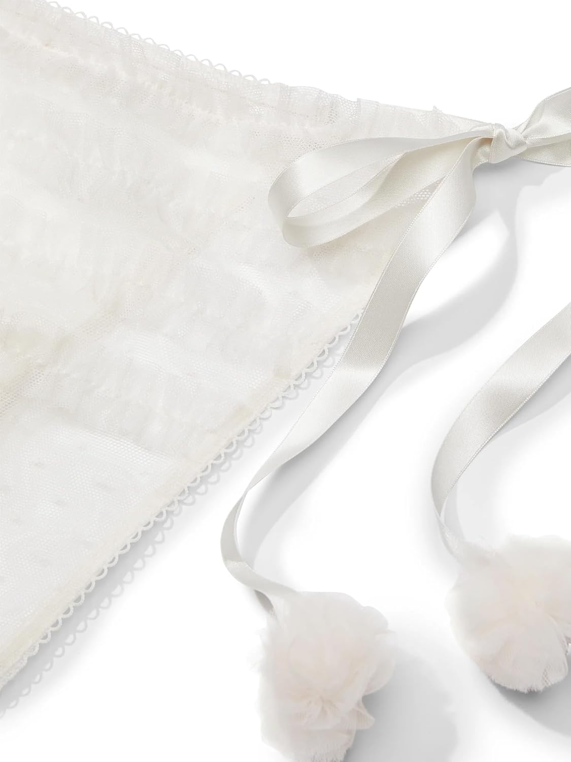 Трусики-бикини Victoria's Secret Bridal с рюшами из тюля и помпонами, цвет белый, новые, White — фото 4