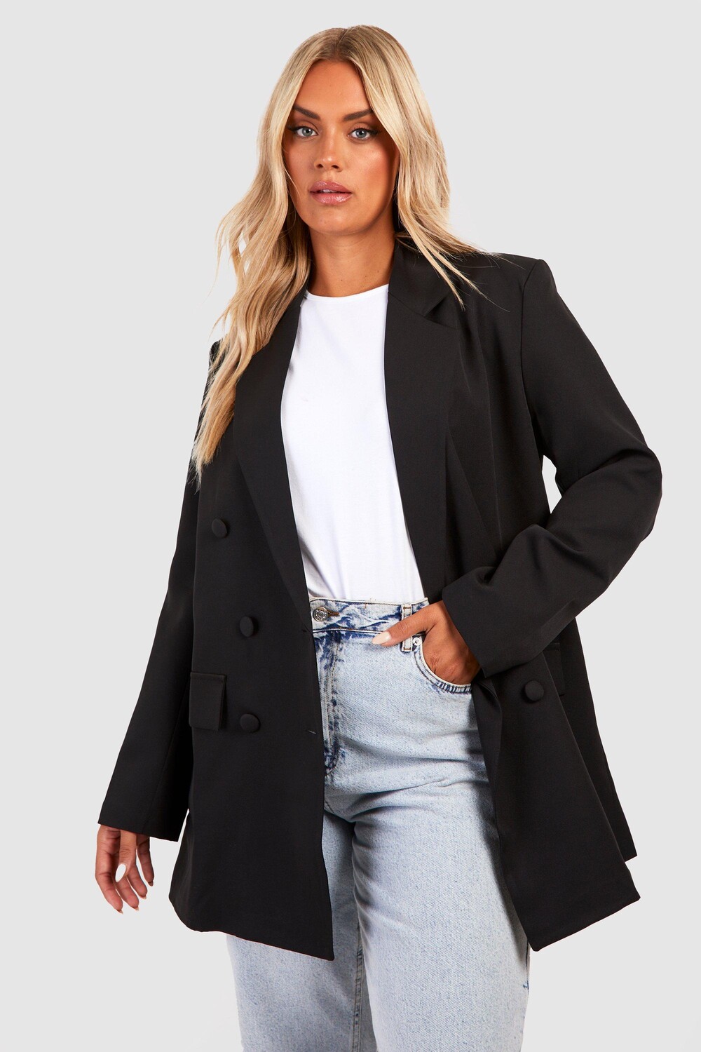 

Большой тканый удлиненный пиджак Plus boohoo, черный