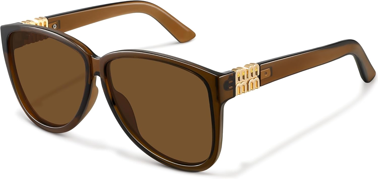 

Модные большие солнцезащитные очки для женщин в стиле ретро, ​​массивные квадратные солнцезащитные очки-бабочки с защитой от УФ-излучения Fozono, Brown Frame/Brown Lens