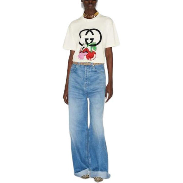 Футболка Gucci хлопковая с принтом, стиль off-white, белый — фото 2