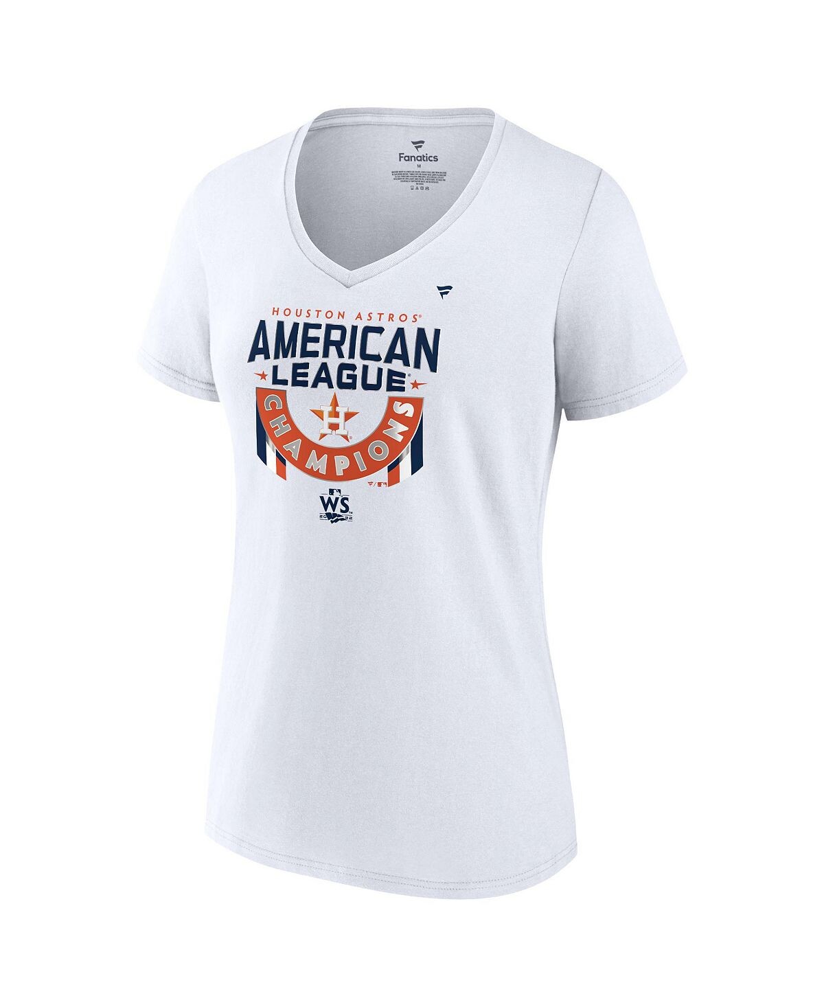 

Женская белая футболка с логотипом Houston Astros 2022 American League Champions Locker Room с короткими рукавами и v-образным вырезом Fanatics, белый