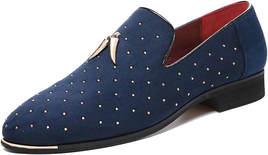 

Мужские замшевые лоферы YYQL с золотыми заклепками, благородный дизайн, острый носок, бархатные лоферы, обувь для вечеринок, размер 7-13, синий