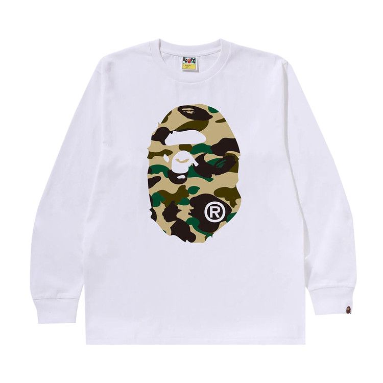 

Футболка BAPE 1st Camo Big Ape Head Long-Sleeve Tee, White/Yellow