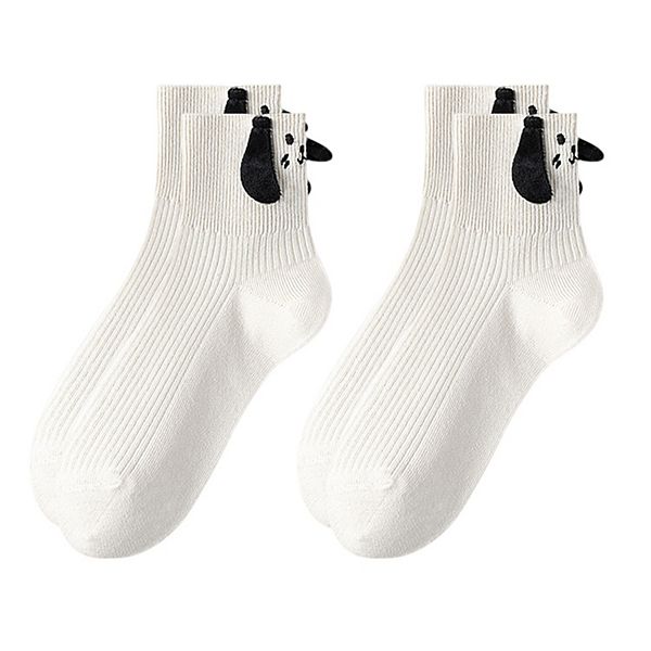 

Женские ребристые носки с 3D ушками щенка и вышитой мордочкой собаки Anna-Kaci, White