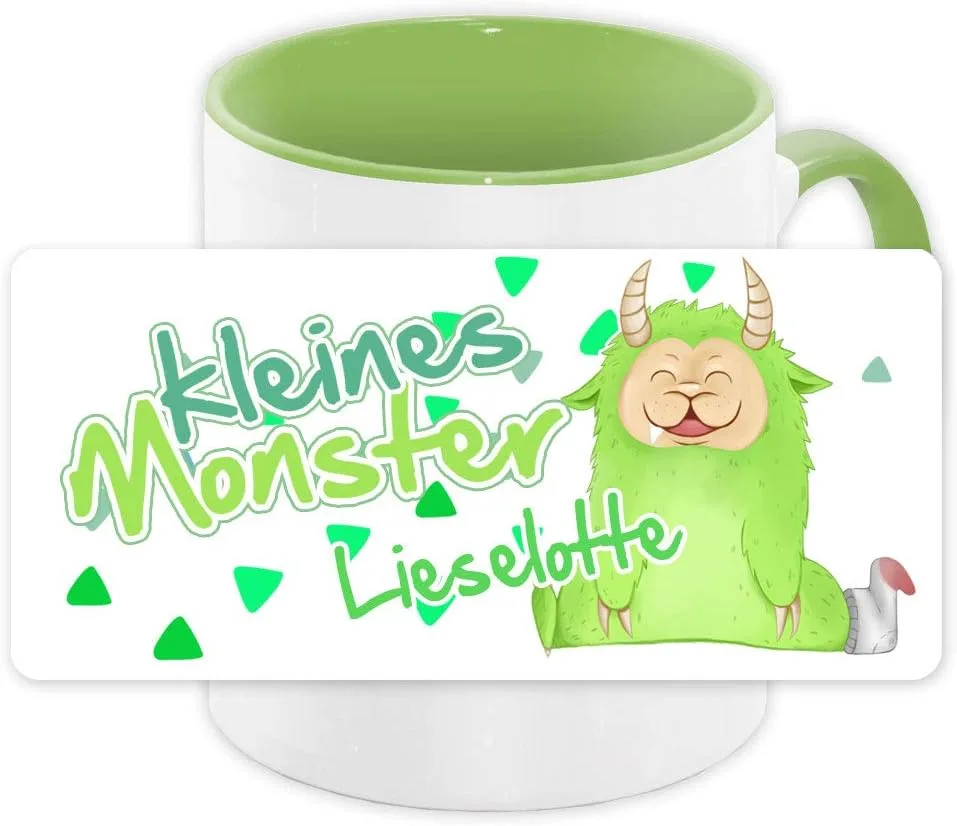 Кружка с именем и принтом Лизелотта — Little Monster — для девочек, керамическая, зеленая, детская Eurofoto