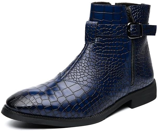 

Мужские классические ботинки Santimon Chelsea с молнией до щиколотки, с пряжкой из кожи аллигатора, повседневные ботинки для мужчин, синий