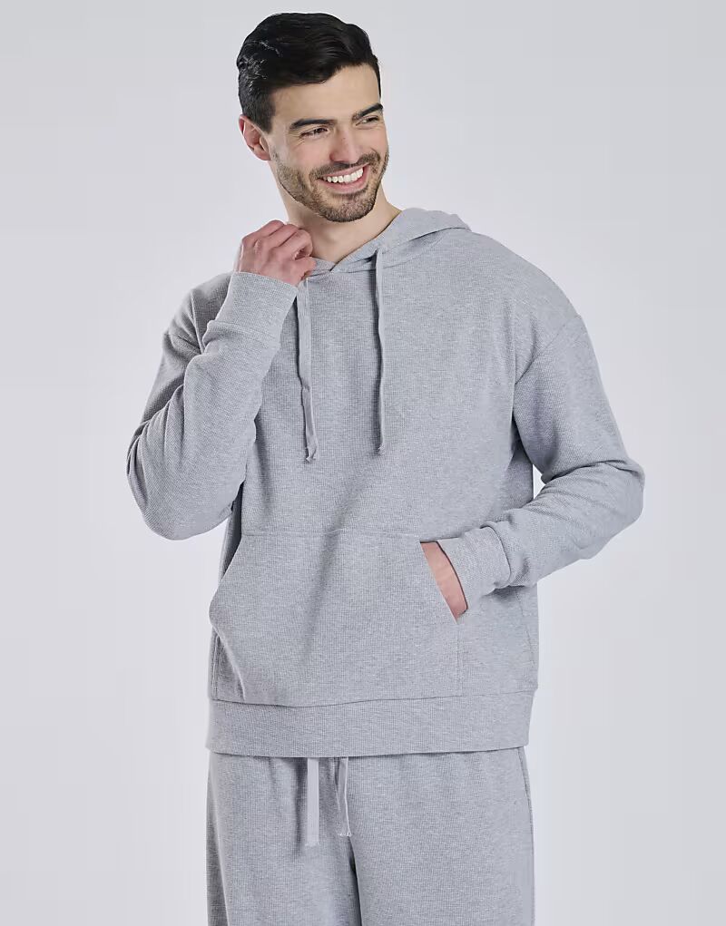 

Мужская толстовка с капюшоном из вафельной ткани серого цвета Loungeable