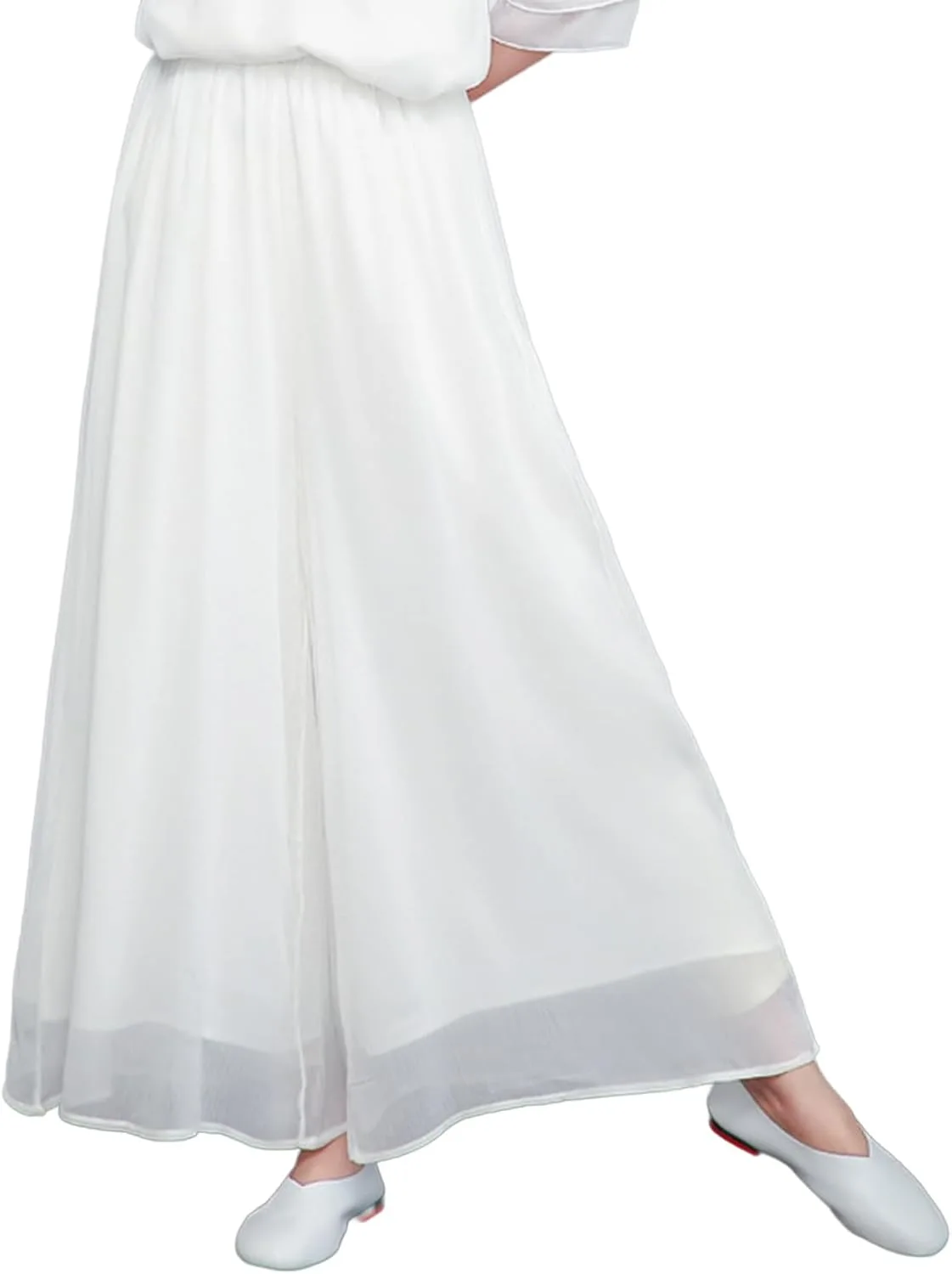 Gaucho Pants для женщин, длинные струящиеся брюки-палаццо из шифона и марли, широкие кюлоты для танцев, свободный крой, летние брюки на резинке Generic, белый
