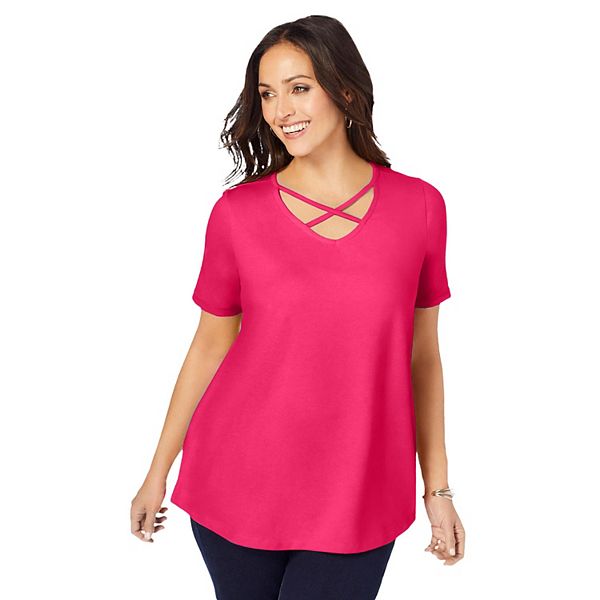 

Женская футболка plus size из стрейч-хлопка с перекрестными лямками Jessica London, Pink Burst, Розовый, Женская футболка plus size из стрейч-хлопка с перекрестными лямками Jessica London, Pink Burst