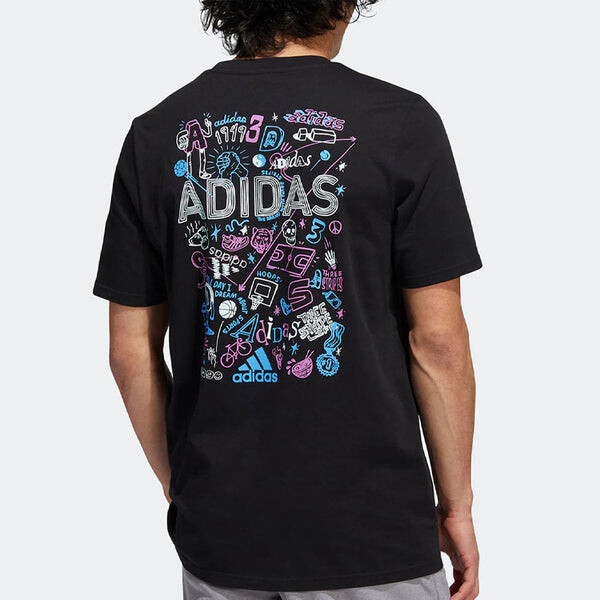 Футболка Men's adidas Alphabet Logo Printing Casual Sports Short Sleeve Black T-Shirt, черный — фото 3