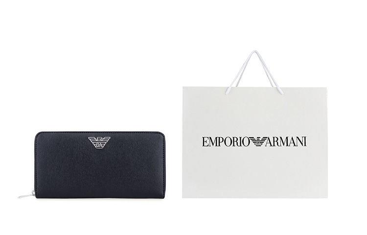 

EMPORIO ARMANI Кожаный кошелек с металлическим зажимом для денег черный мужской