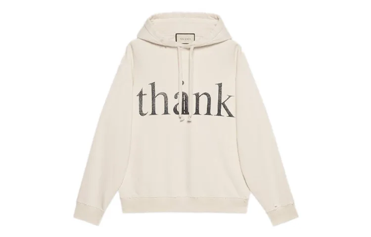 Худи GUCCI с принтом Think/Thank и шнурком, экрю
