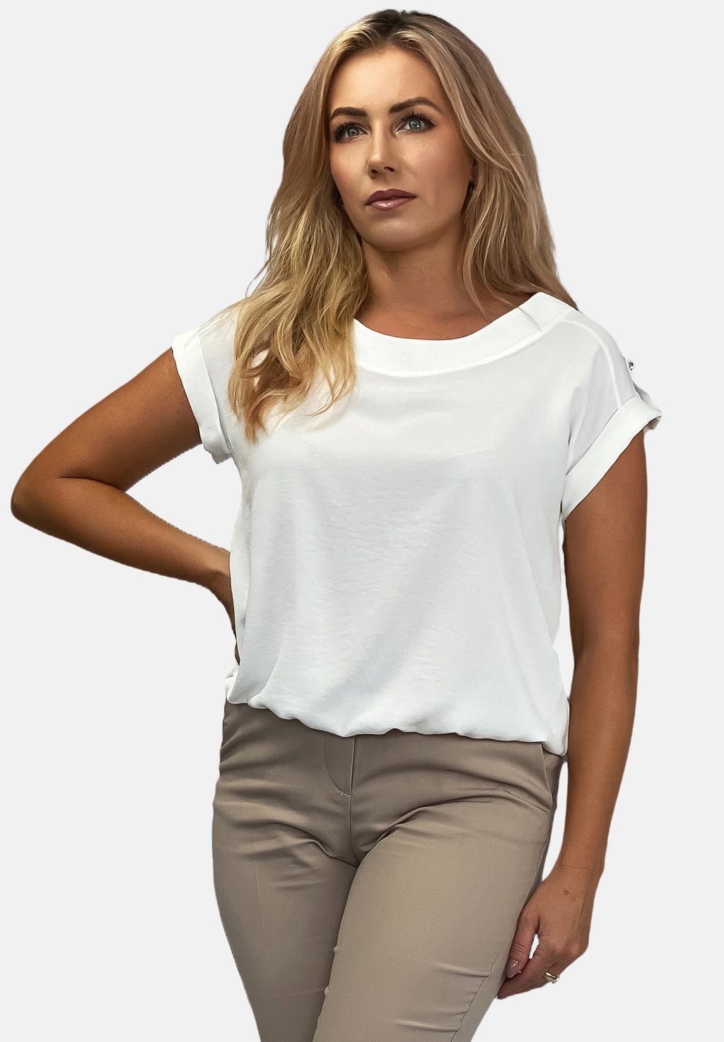 

Базовая футболка BOAT NECKLINE PLAIN REGINA FASHION, белый деним