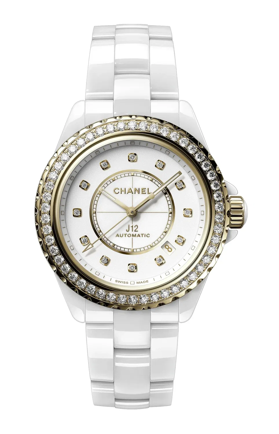 J12 с бриллиантовым безелем, калибр 12.1, 38 мм - H9836 CHANEL, белый